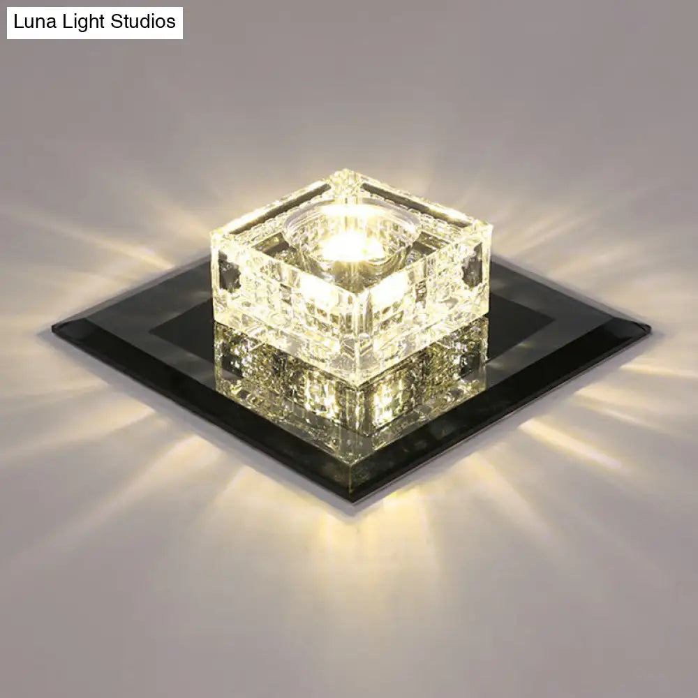 Square Led Crystal Ceiling Light - Modern Flushmount For Hallways