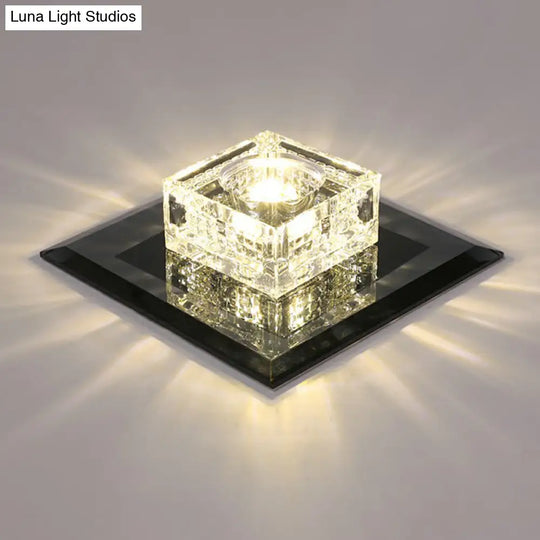 Square Led Crystal Ceiling Light - Modern Flushmount For Hallways