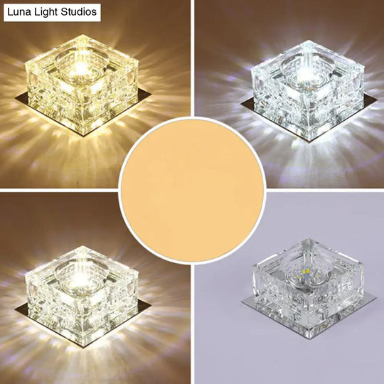 Square Led Crystal Ceiling Light - Modern Flushmount For Hallways Clear / Third Gear