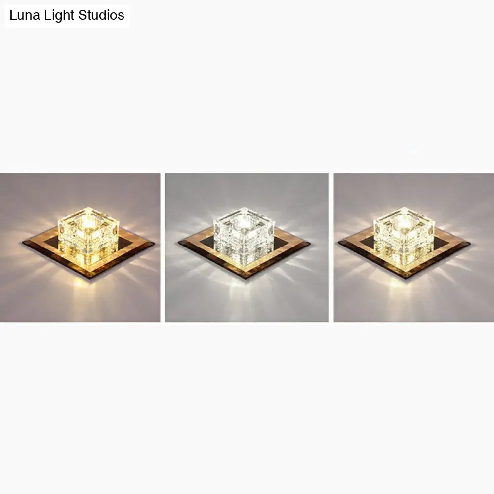 Square Led Crystal Ceiling Light - Modern Flushmount For Hallways Tan / Third Gear