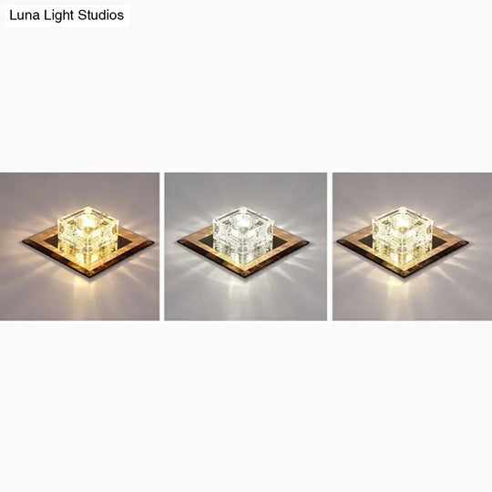 Square Led Crystal Ceiling Light - Modern Flushmount For Hallways Tan / Third Gear