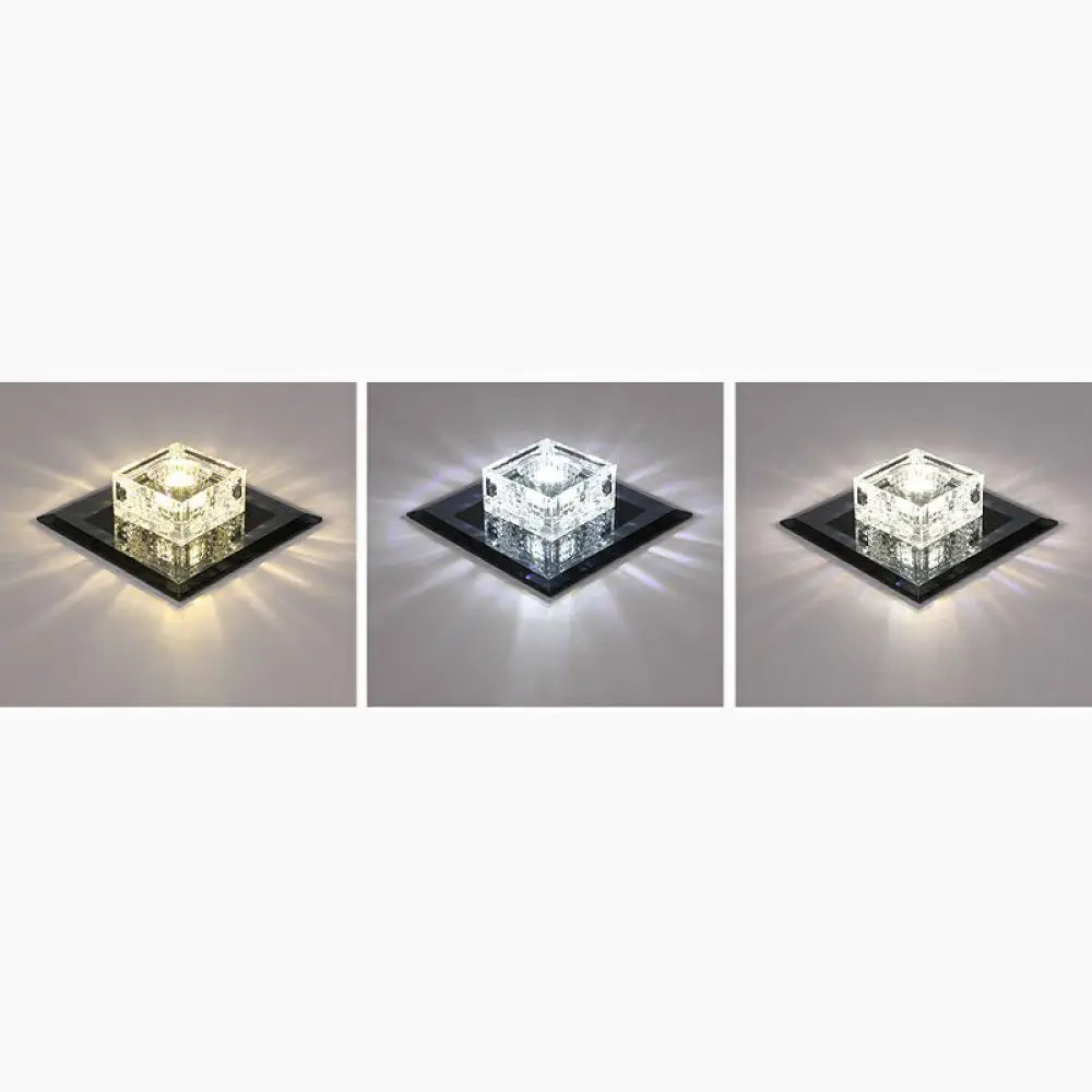 Square Led Crystal Ceiling Light - Modern Flushmount For Hallways Black / Third Gear