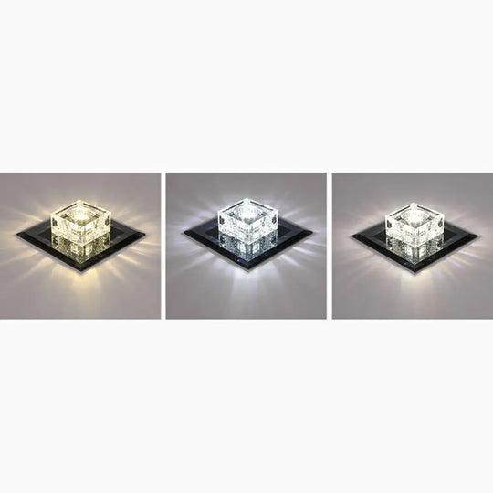 Square Led Crystal Ceiling Light - Modern Flushmount For Hallways Black / Third Gear