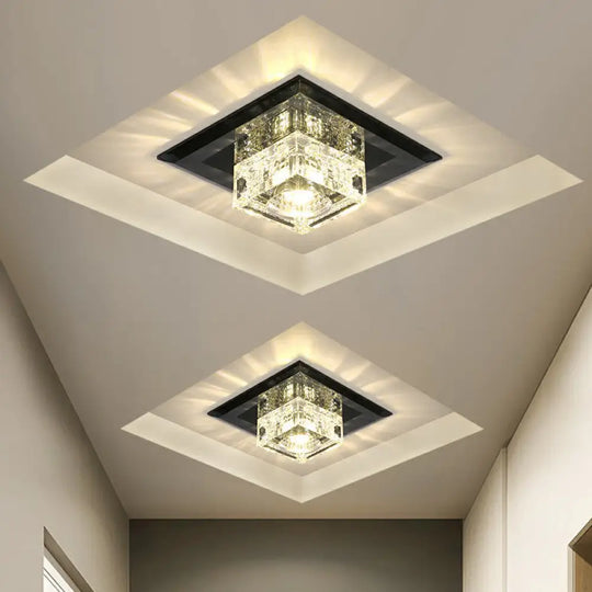 Square Led Crystal Ceiling Light - Modern Flushmount For Hallways Black / Warm