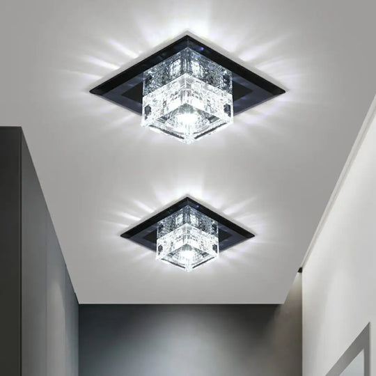 Square Led Crystal Ceiling Light - Modern Flushmount For Hallways Black / White