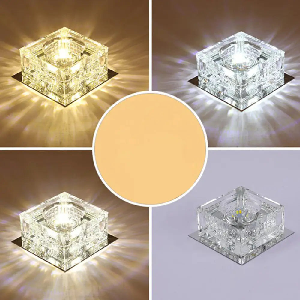 Square Led Crystal Ceiling Light - Modern Flushmount For Hallways Clear / Third Gear