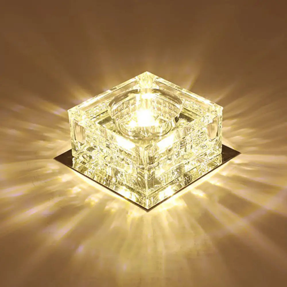 Square Led Crystal Ceiling Light - Modern Flushmount For Hallways Clear / Warm