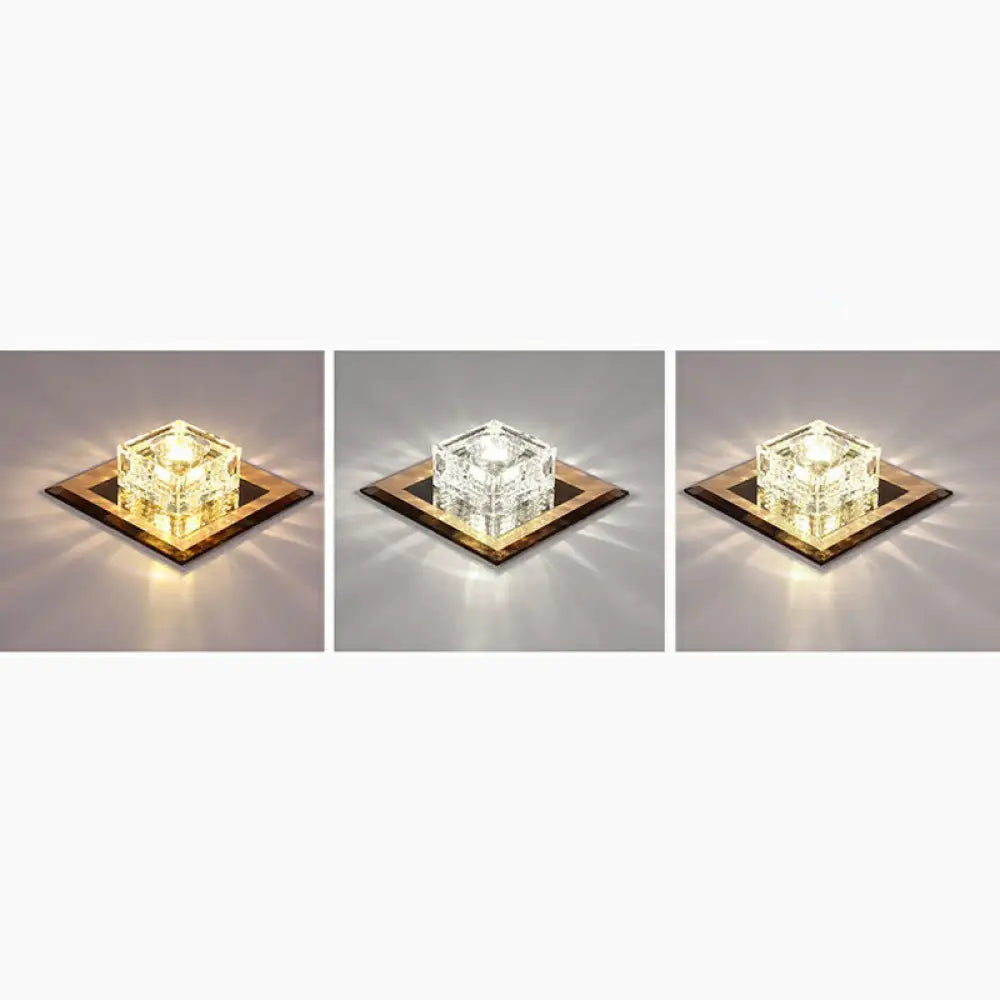 Square Led Crystal Ceiling Light - Modern Flushmount For Hallways Tan / Third Gear