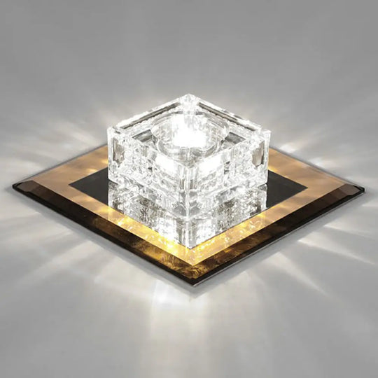 Square Led Crystal Ceiling Light - Modern Flushmount For Hallways Tan / White