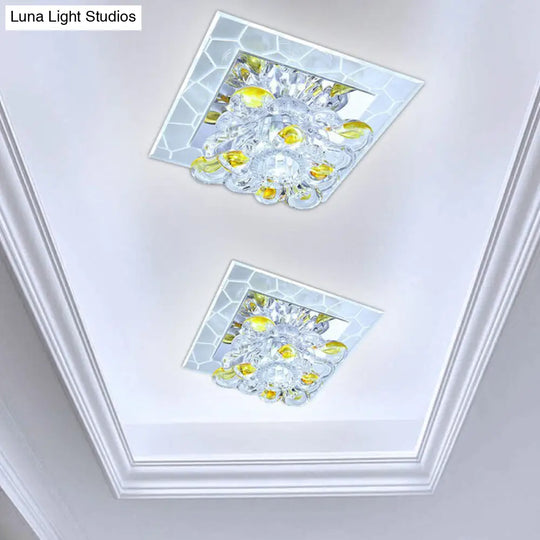 Square Led Crystal Flushmount Ceiling Light For Corridor - Modern Clear Design / 3W White