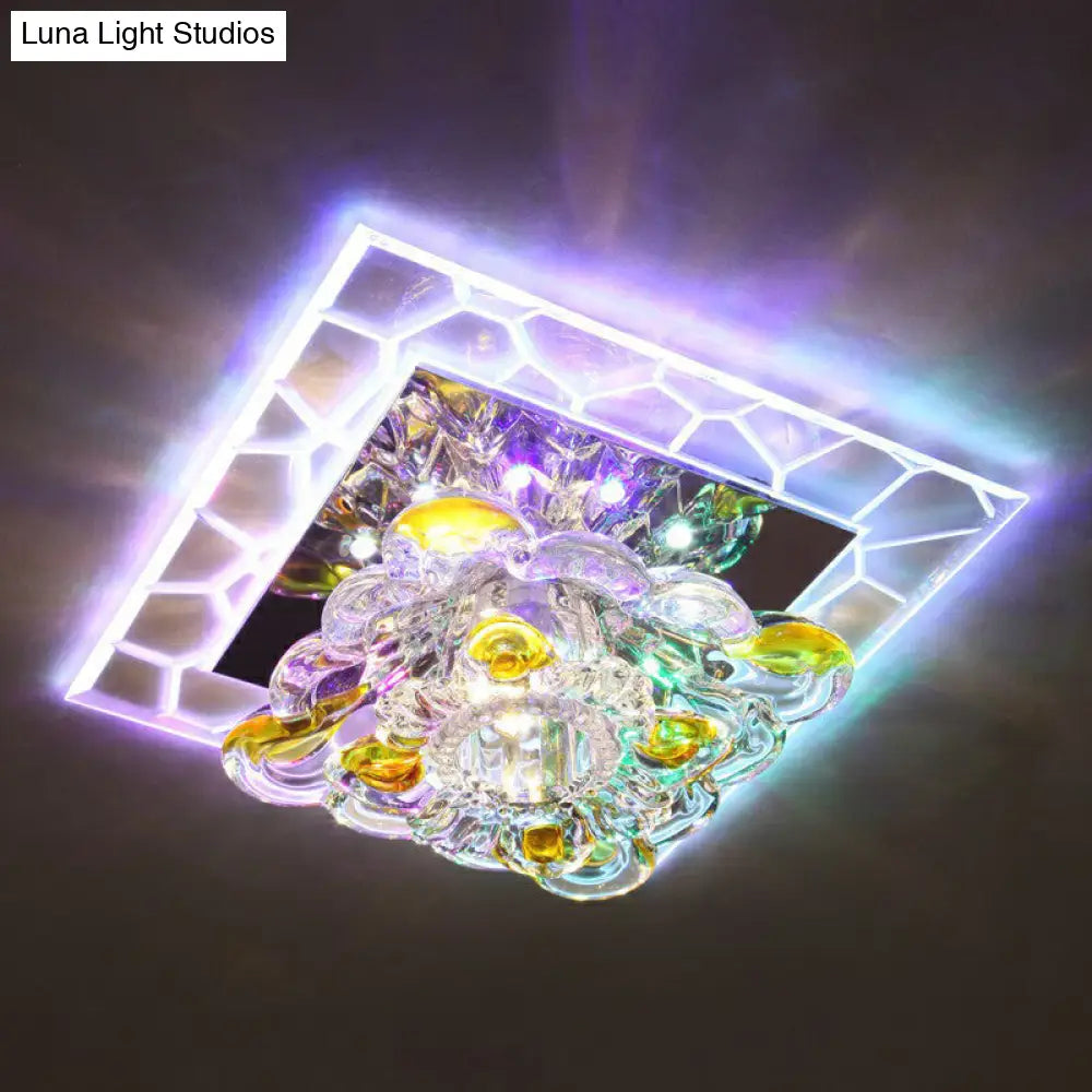 Square Led Crystal Flushmount Ceiling Light For Corridor - Modern Clear Design