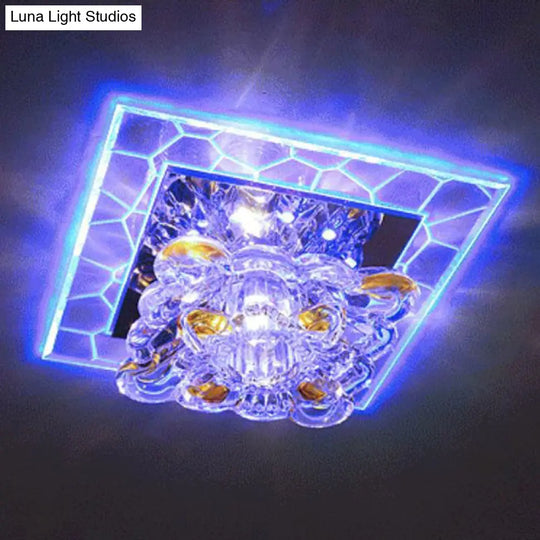 Square Led Crystal Flushmount Ceiling Light For Corridor - Modern Clear Design / 3W Blue