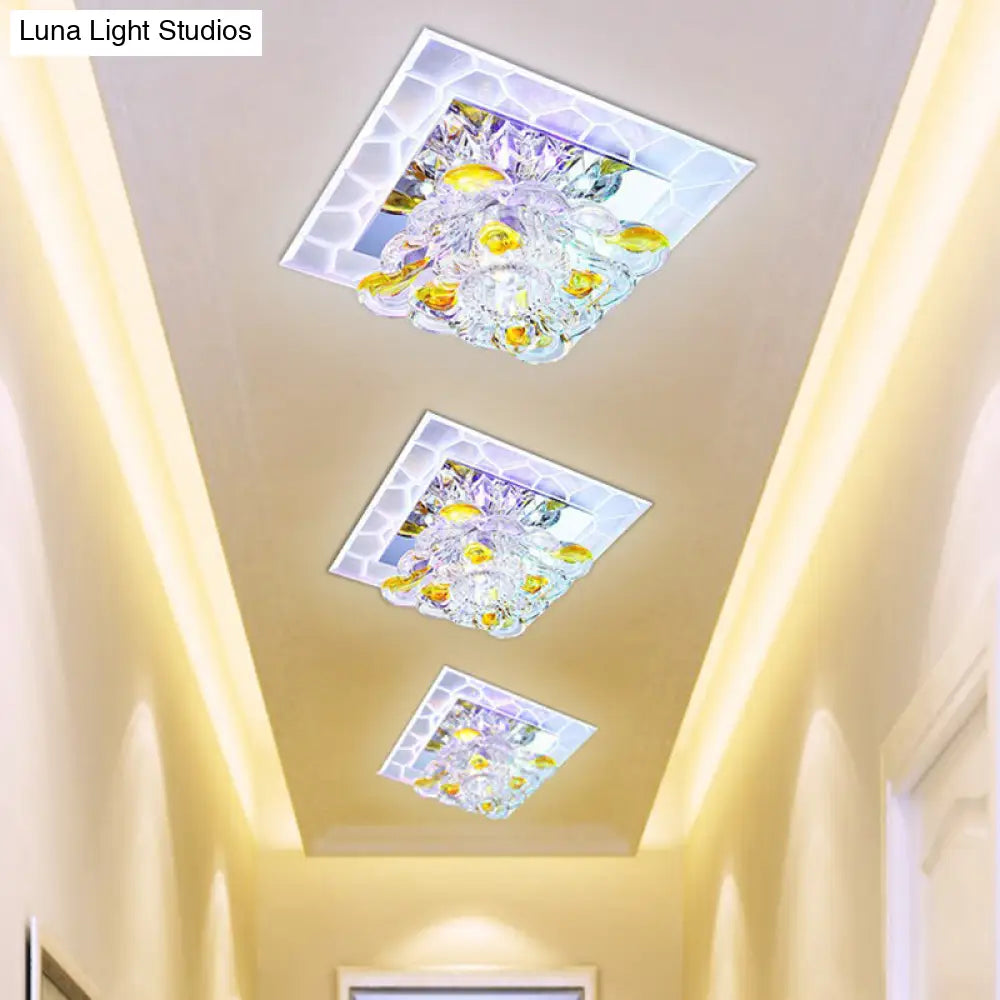 Square Led Crystal Flushmount Ceiling Light For Corridor - Modern Clear Design / 3W Multi Color