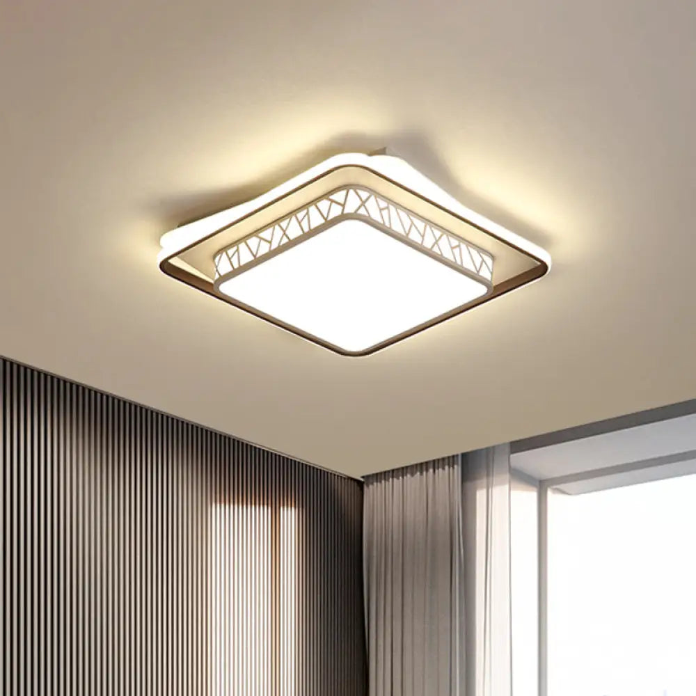 Square Led Flush Mount Lighting: Contemporary Acrylic Ceiling Light For Bedroom White