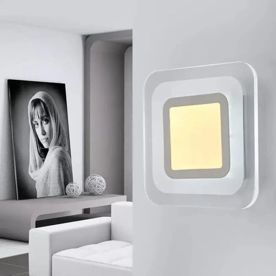 Square Led Wall Sconce - Simple White Acrylic Light For Stairway Clear