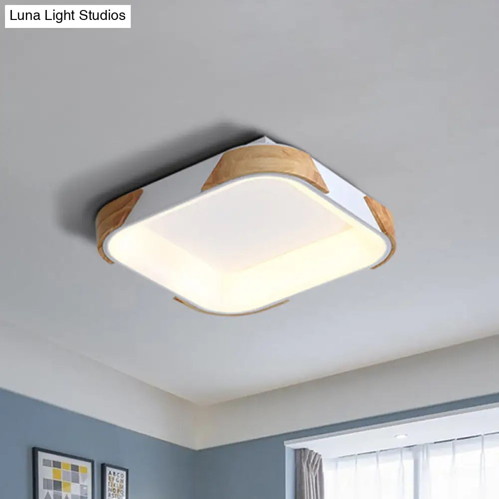 Square Macaron Flush Light Grey/White/Pink Wood Led Ceiling Fixture Warm/White 14/18/24 Wide White /