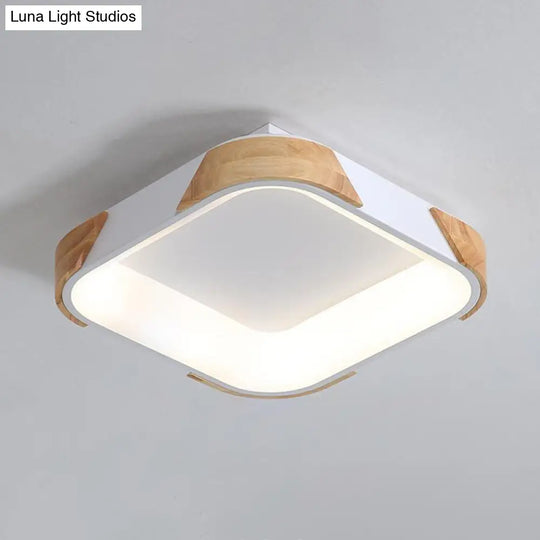 Square Macaron Flush Light Grey/White/Pink Wood Led Ceiling Fixture Warm/White 14’/18’/24’ Wide