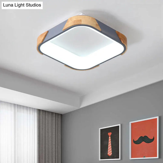 Square Macaron Flush Light Grey/White/Pink Wood Led Ceiling Fixture Warm/White 14/18/24 Wide Grey /