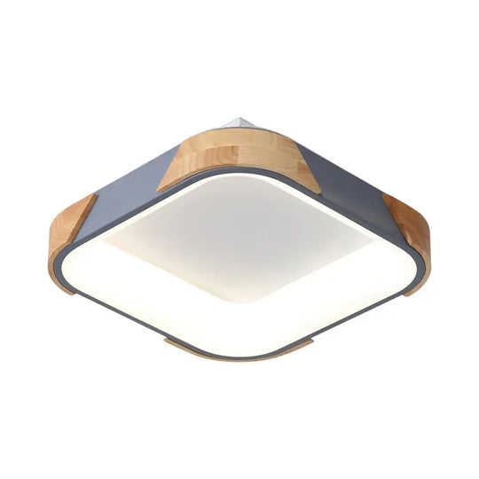 Square Macaron Flush Light Grey/White/Pink Wood Led Ceiling Fixture Warm/White 14’/18’/24’