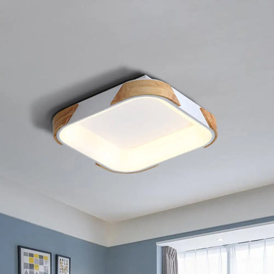 Square Macaron Flush Light Grey/White/Pink Wood Led Ceiling Fixture Warm/White 14’/18’/24’