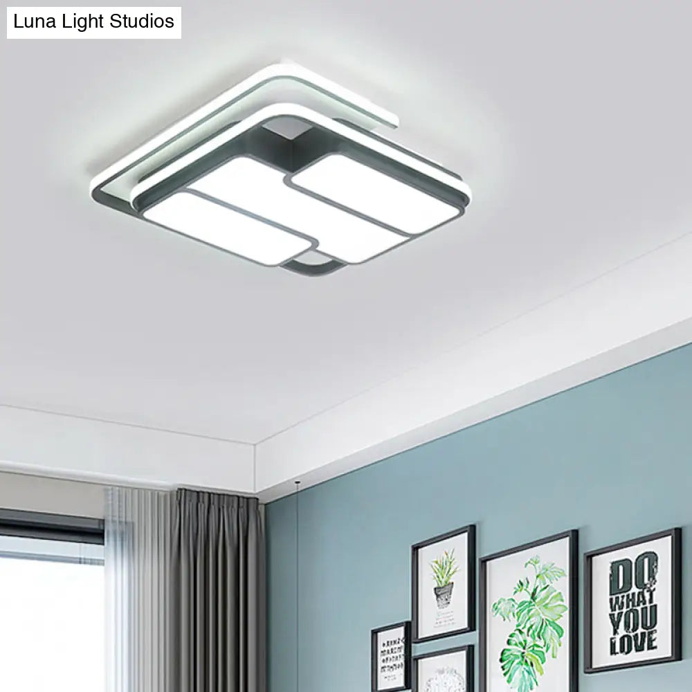 Square Metal Flush Led Black Ceiling Light - Remote Controlled Stepless Dimming 16’/19.5’ Width