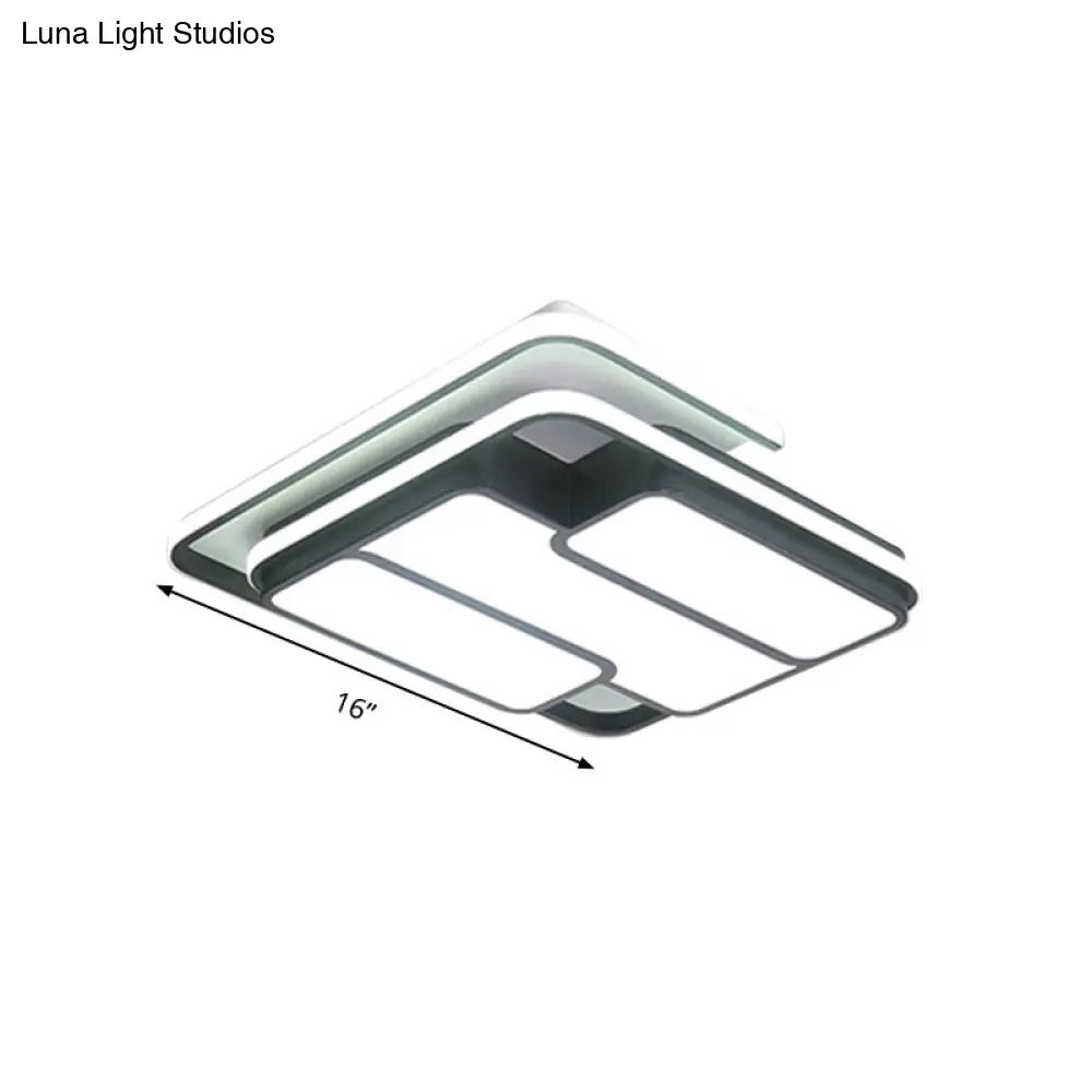 Square Metal Flush Led Black Ceiling Light - Remote Controlled Stepless Dimming 16’/19.5’ Width