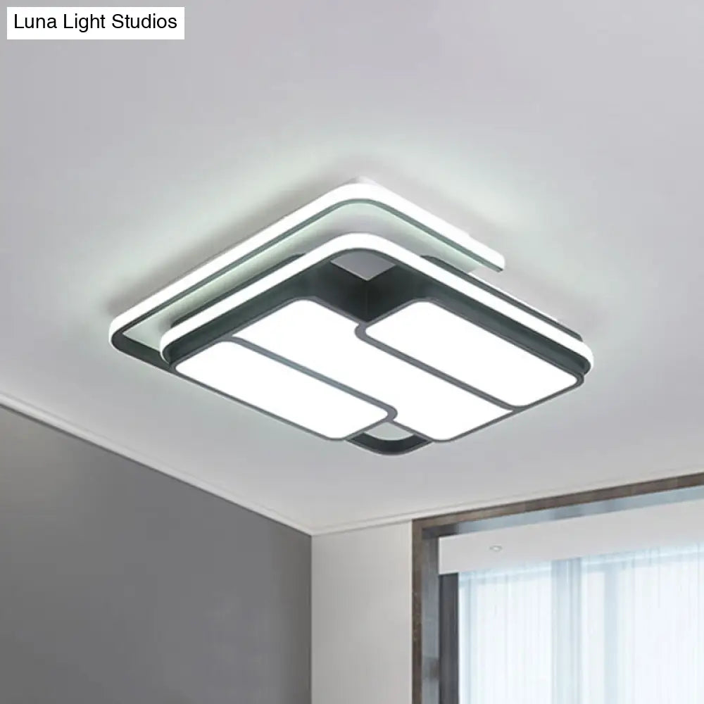 Square Metal Flush Led Black Ceiling Light - Remote Controlled Stepless Dimming 16/19.5 Width