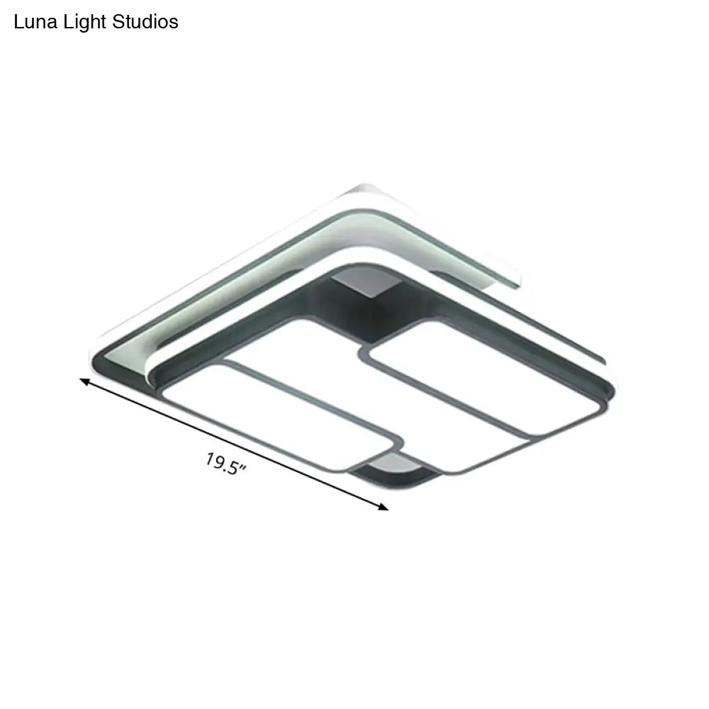 Square Metal Flush Led Black Ceiling Light - Remote Controlled Stepless Dimming 16/19.5 Width