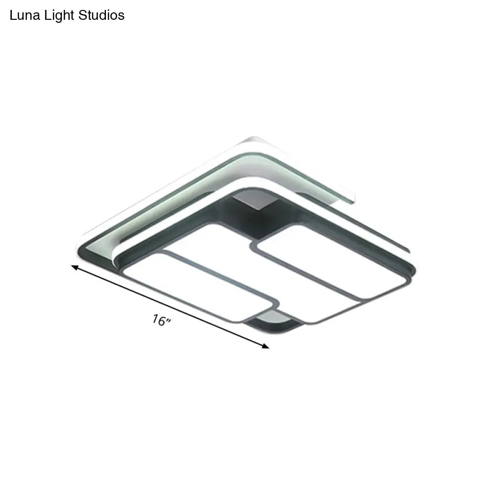 Square Metal Flush Led Black Ceiling Light - Remote Controlled Stepless Dimming 16/19.5 Width