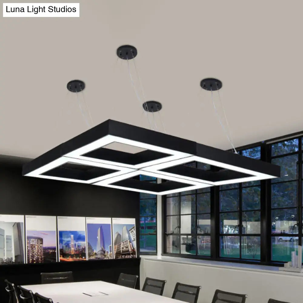 Modern Led Square Metal Pendant Lighting - Black Hanging Lamp Kit In White/Warm Light For Office