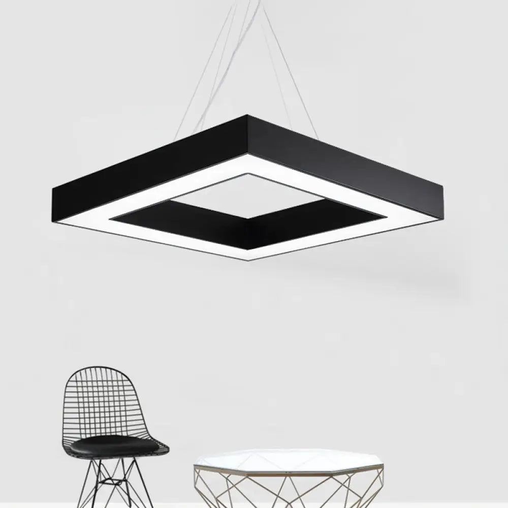 Square Metal Pendant Lighting - Modern Led Black Hanging Lamp Kit In White/Warm Light For Office