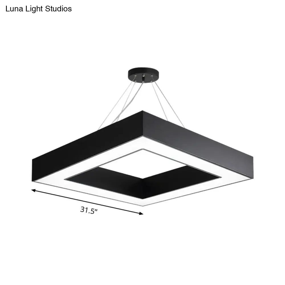 Modern Led Square Metal Pendant Lighting - Black Hanging Lamp Kit In White/Warm Light For Office