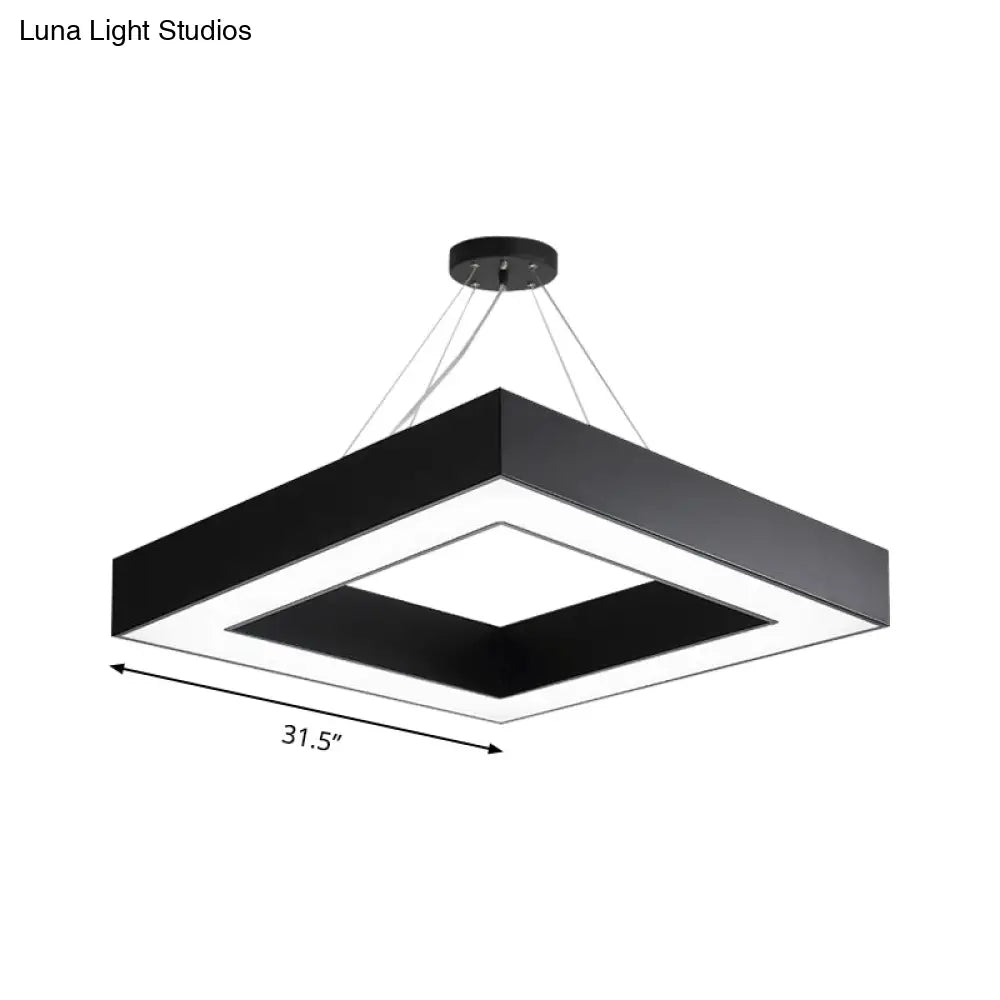 Square Metal Pendant Lighting - Modern Led Black Hanging Lamp Kit In White/Warm Light For Office