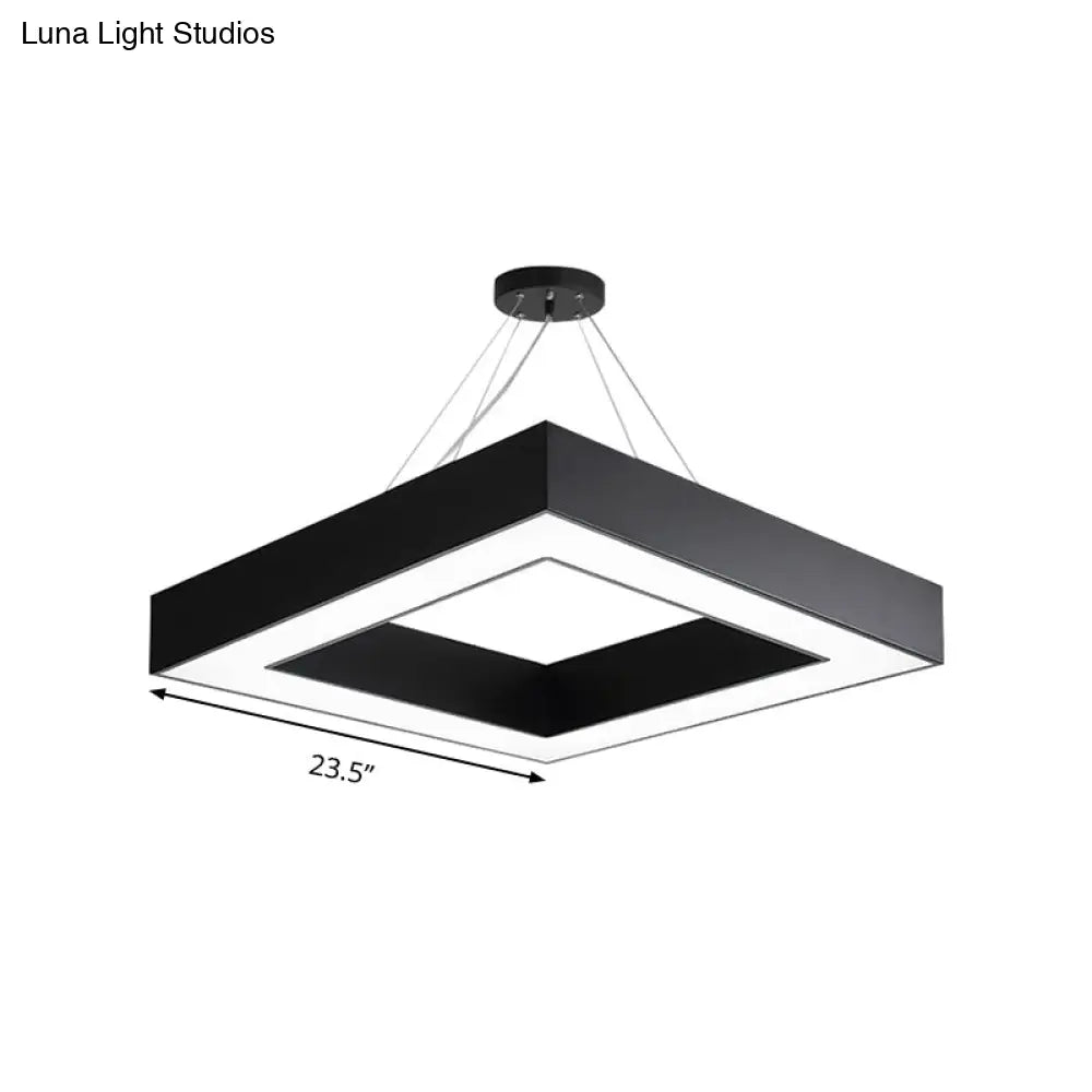 Modern Led Square Metal Pendant Lighting - Black Hanging Lamp Kit In White/Warm Light For Office