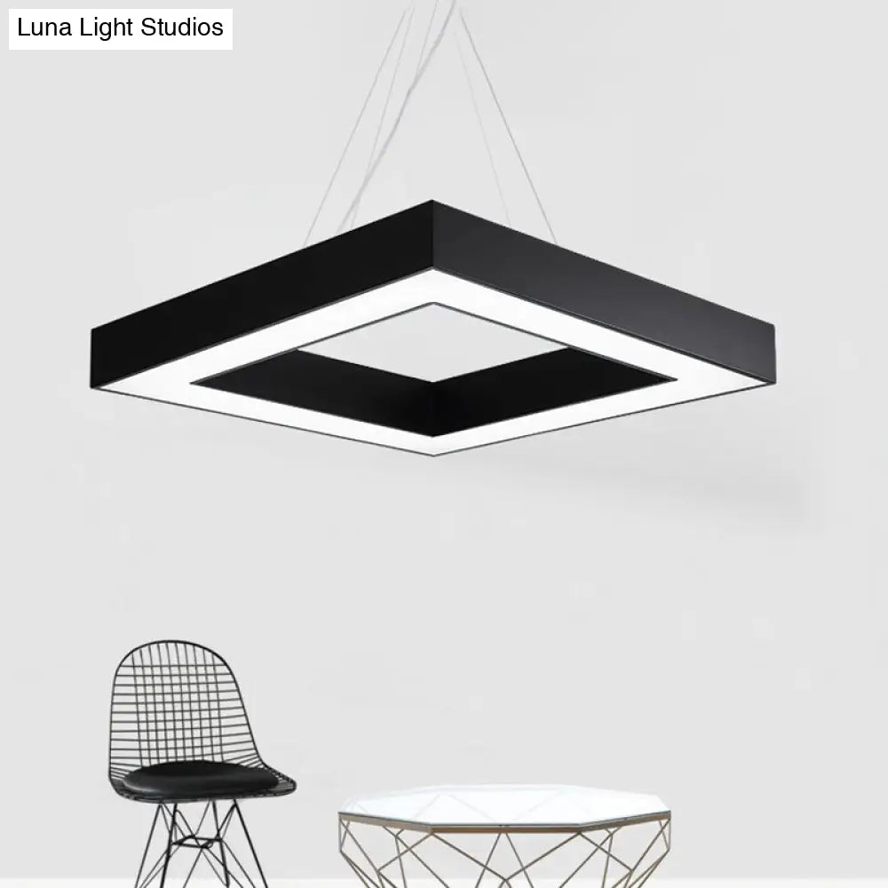 Modern Led Square Metal Pendant Lighting - Black Hanging Lamp Kit In White/Warm Light For Office