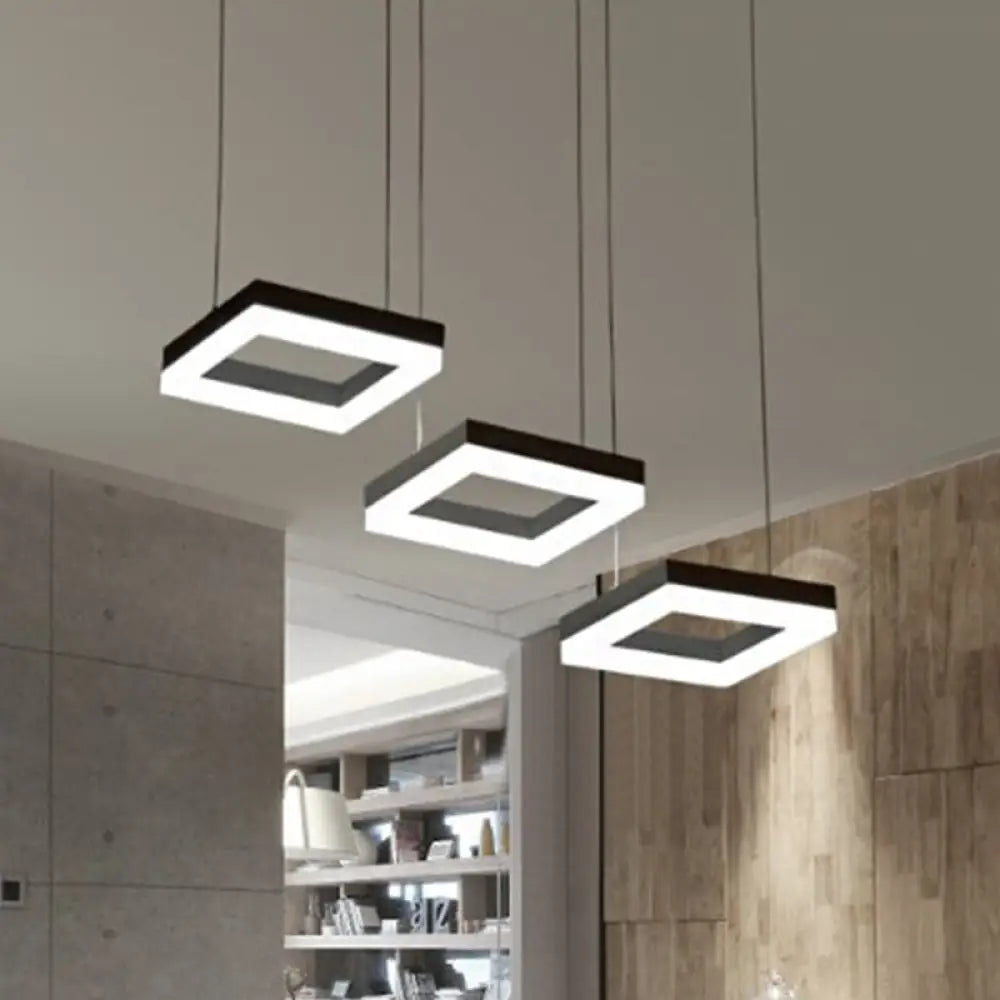 Square Minimalist Pendant Light With Multi-Light Acrylic Heads - Black/White Led Warm/White Glow