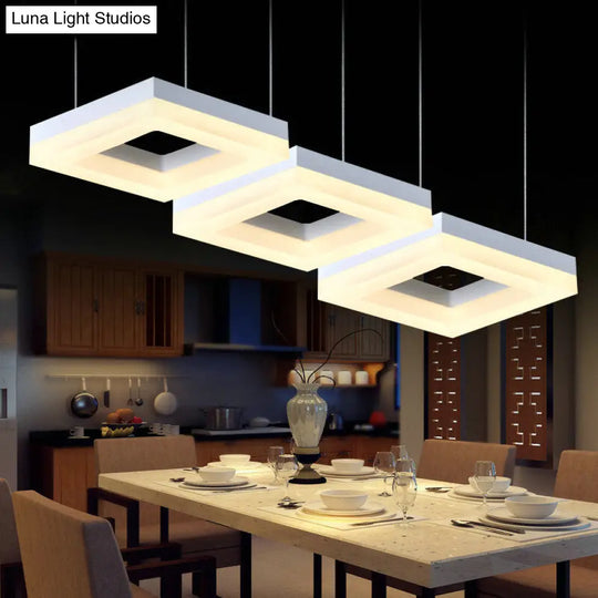 Minimalist Acrylic Pendant Light With 3 Heads - Square Black/White Warm/White Led White /