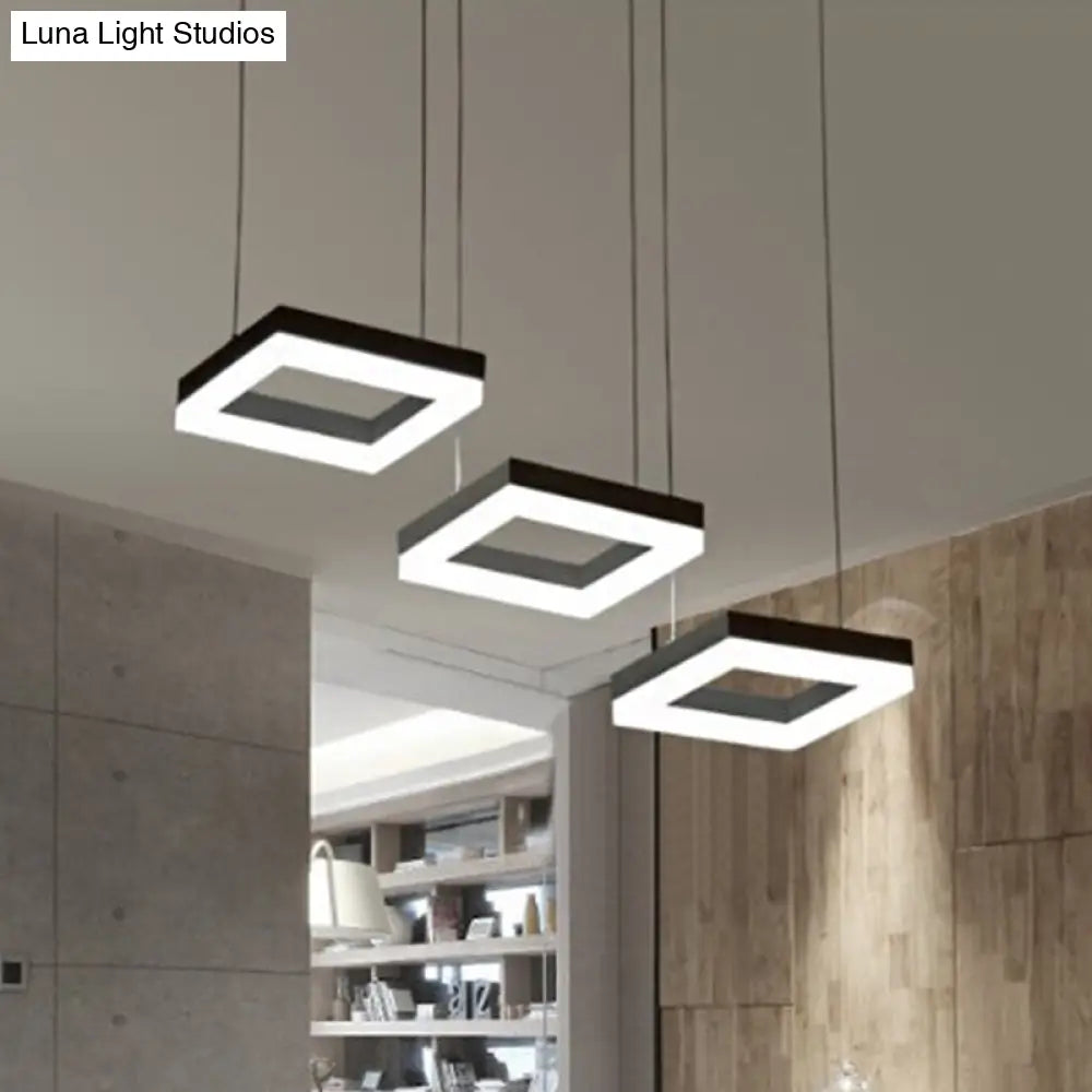 Minimalist Acrylic Pendant Light With 3 Heads - Square Black/White Warm/White Led Black / White