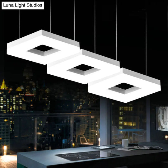 Minimalist Acrylic Pendant Light With 3 Heads - Square Black/White Warm/White Led