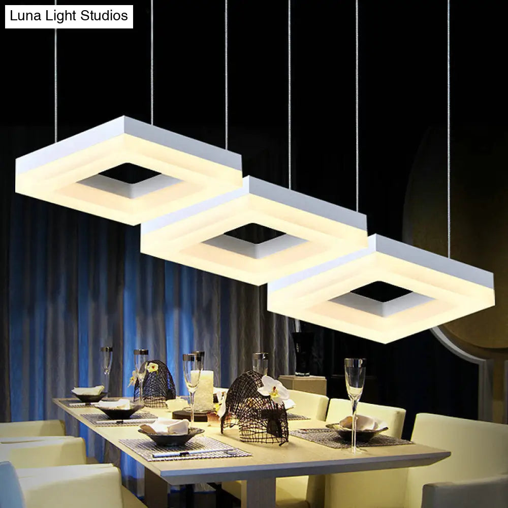 Minimalist Acrylic Pendant Light With 3 Heads - Square Black/White Warm/White Led