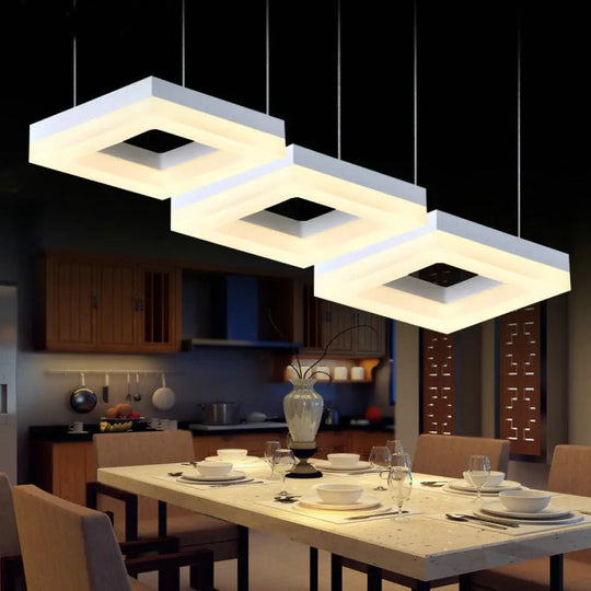 Square Minimalist Pendant Light With Multi-Light Acrylic Heads - Black/White Led Warm/White Glow