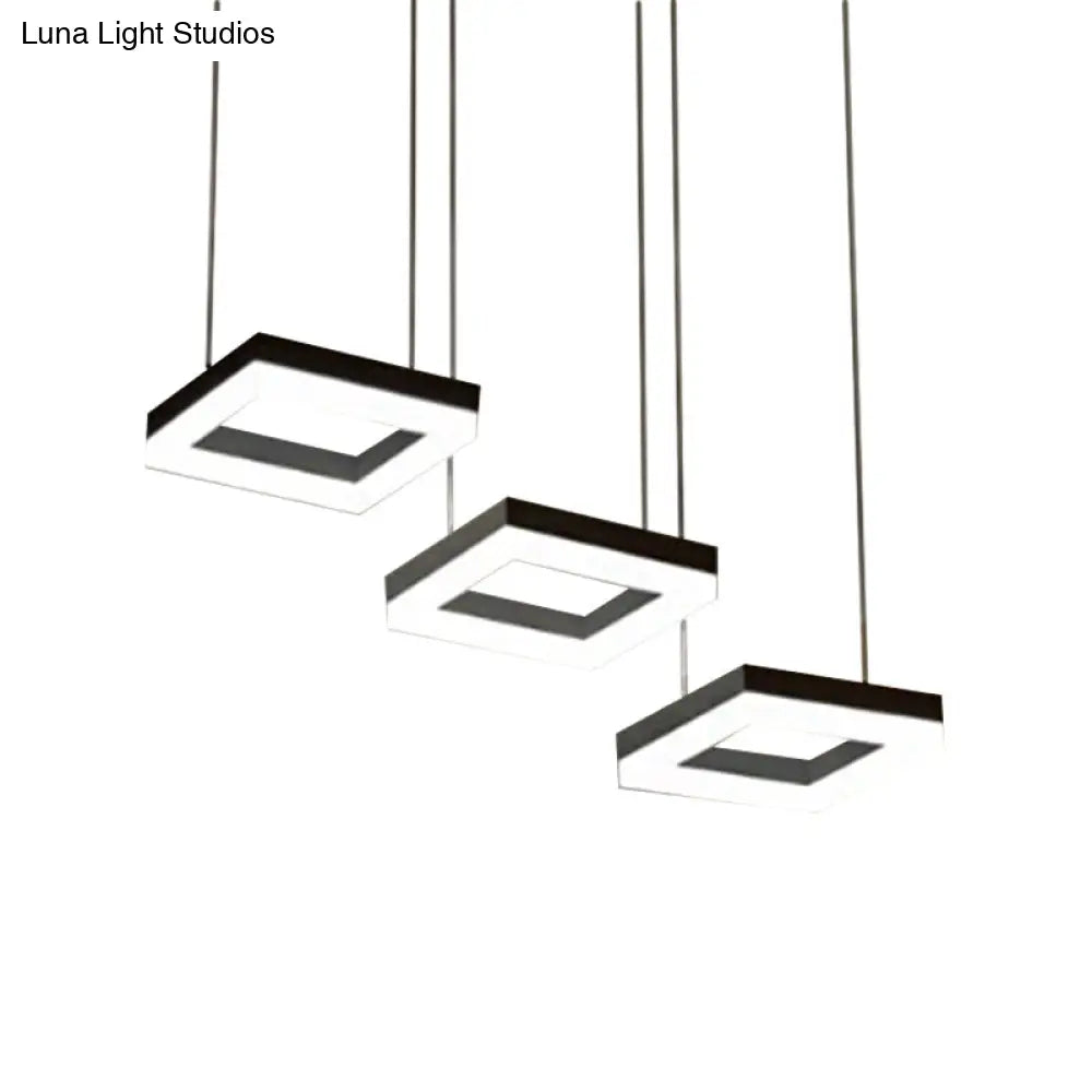 Minimalist Acrylic Pendant Light With 3 Heads - Square Black/White Warm/White Led