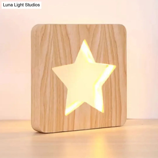 Square Study Room Desk Lamp - Star Wood Modern Stylish Design (Beige)