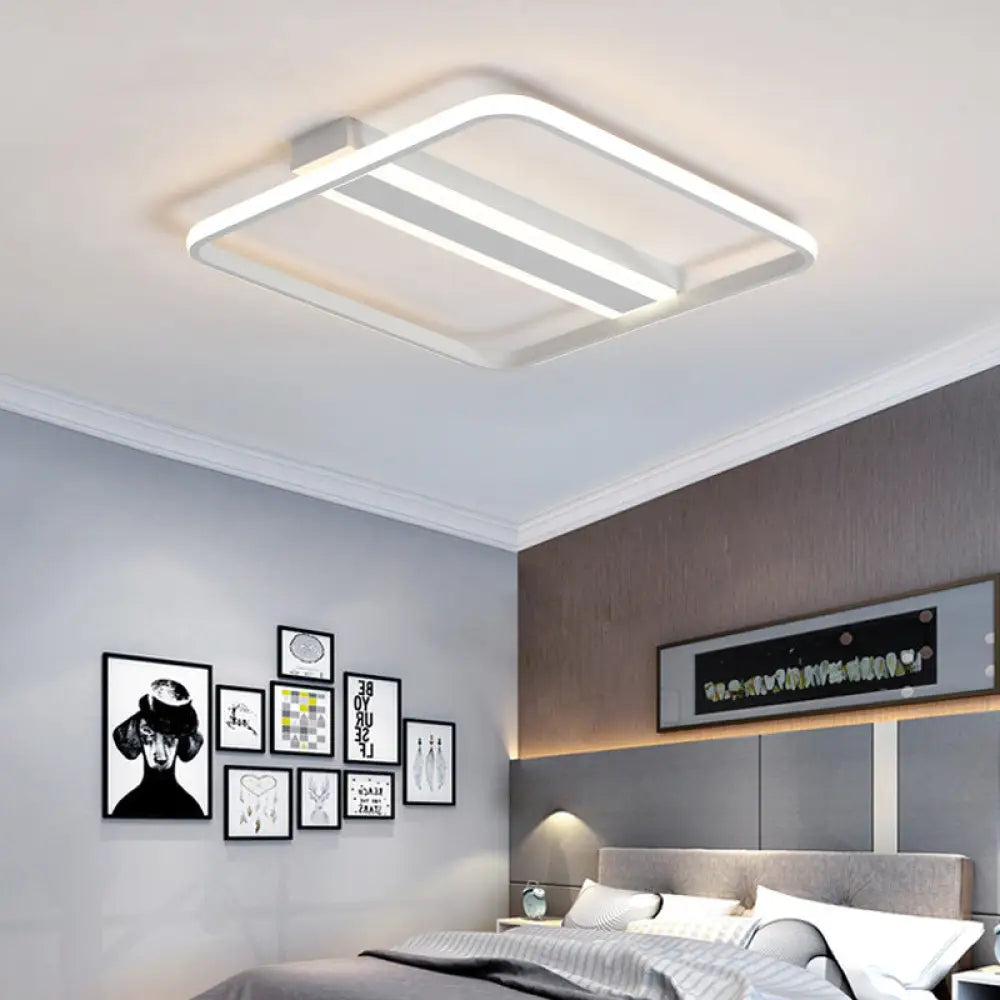 Squared Flushmount Metal Led Ceiling Light – Minimalist Warm/White White / 16’