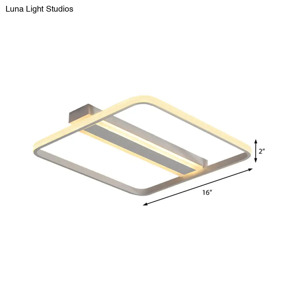 Squared Flushmount Metal Led Ceiling Light – Minimalist Warm/White