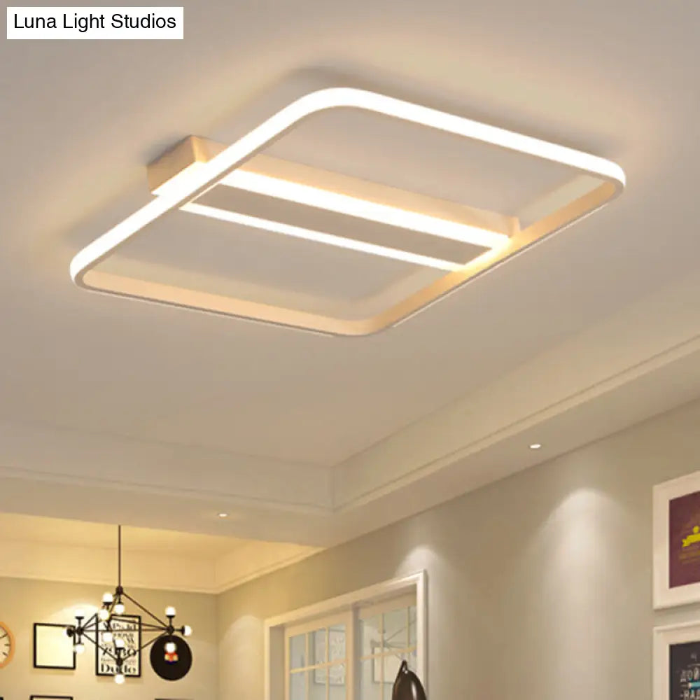 Squared Flushmount Metal Led Ceiling Light – Minimalist Warm/White