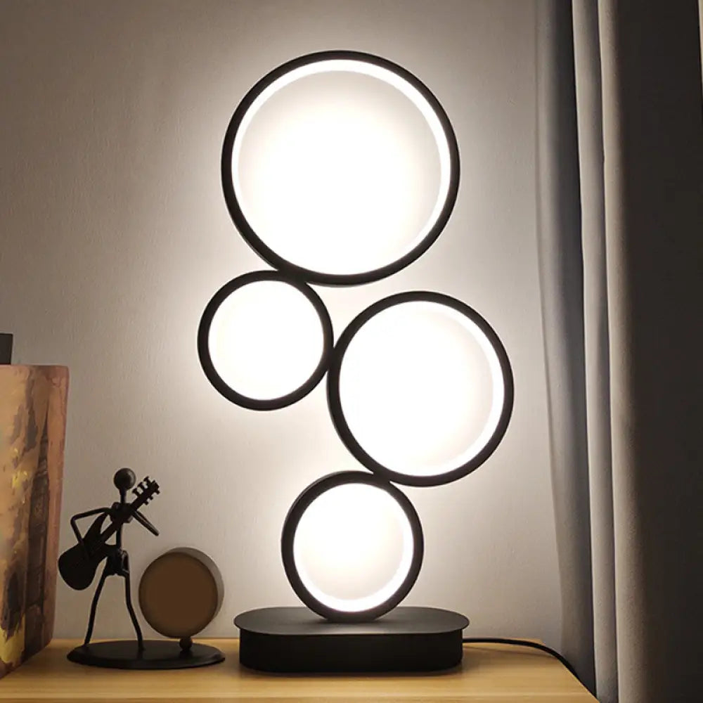 Stacked Round Table Lamp: Modern Metallic Led Bedside Night Lighting With Black Circular Pedestal -