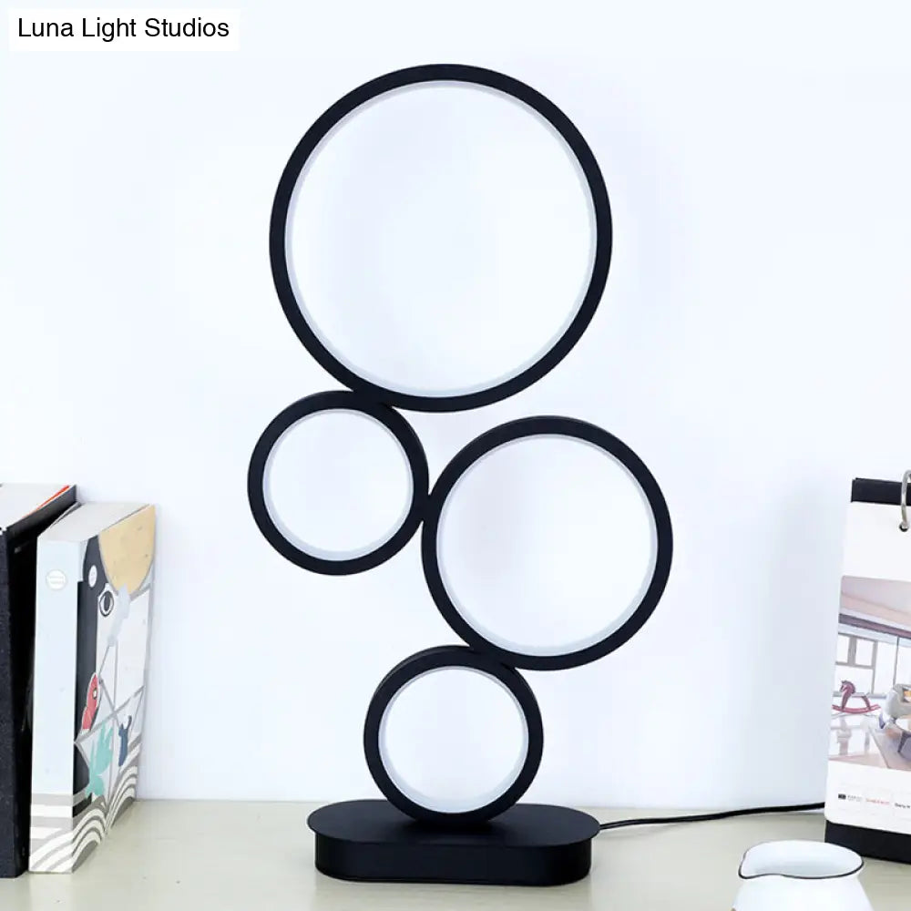 Stacked Round Table Lamp: Modern Metallic Led Bedside Night Lighting With Black Circular Pedestal -