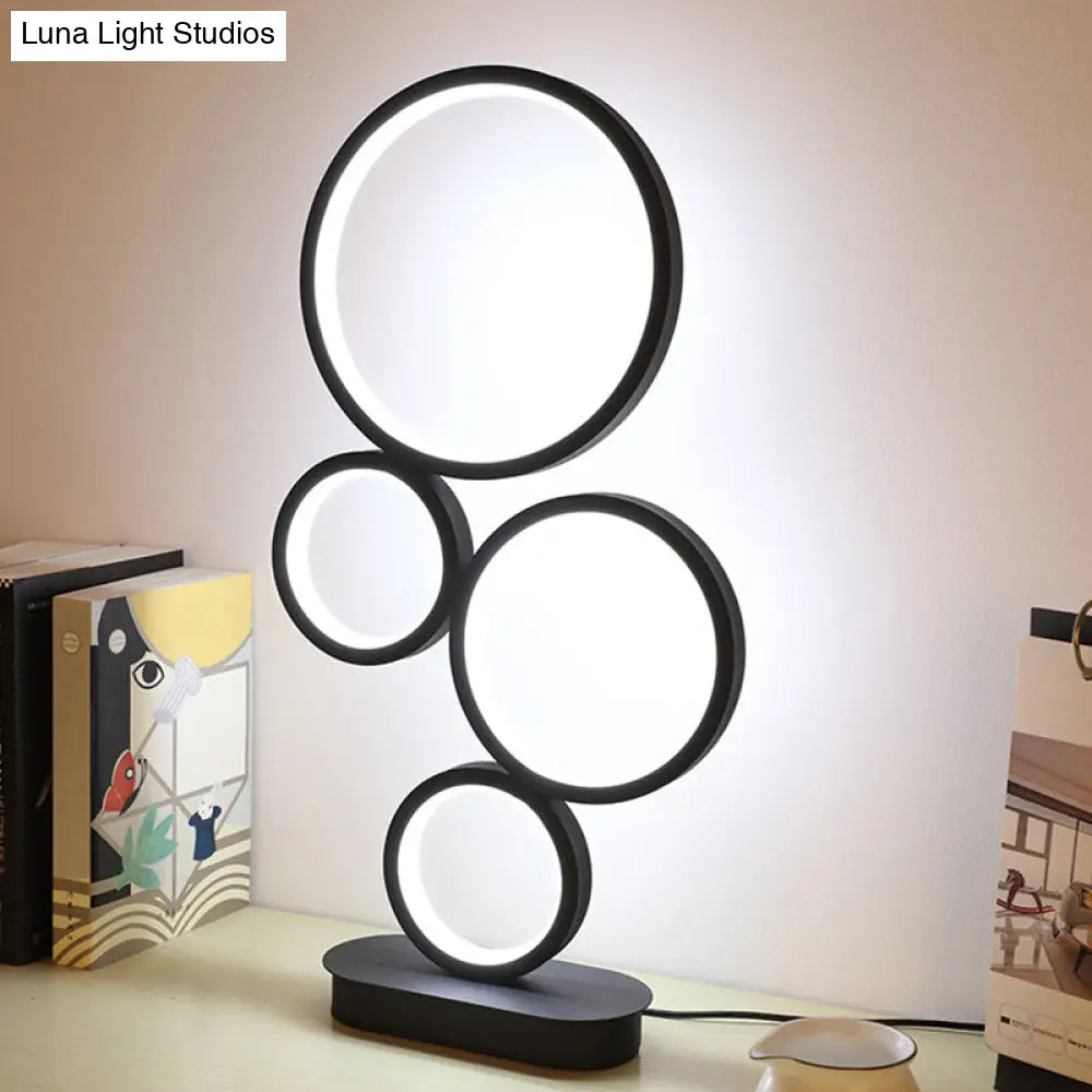 Stacked Round Table Lamp: Modern Metallic Led Bedside Night Lighting With Black Circular Pedestal -