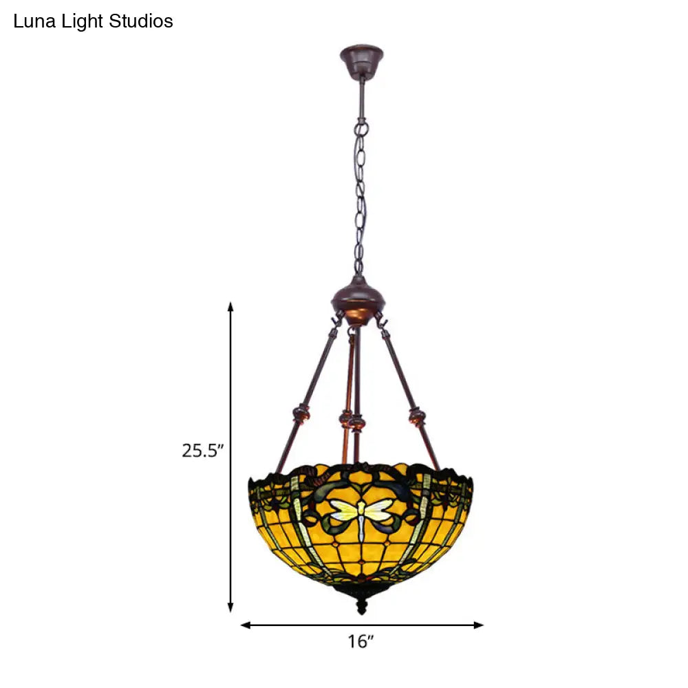 Stained Art Glass Chandelier - Petal Design Red/Orange/Green 2-Light Pendant Fixture Ideal For